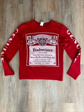 Budweiser Junk Food Clothing Red small Crewneck Sweater with White Logo Panel